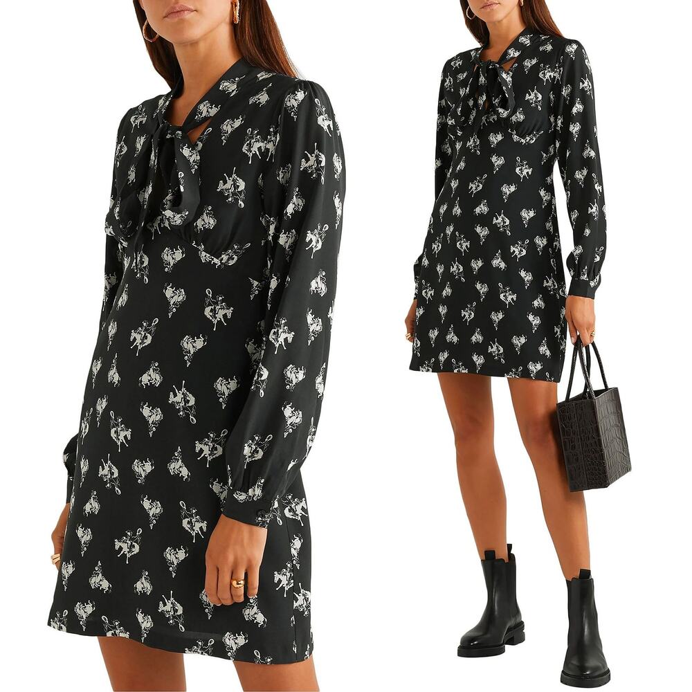 RE/DONE Silk Cowboy Horse Print Mini Dress NWT Black Size S